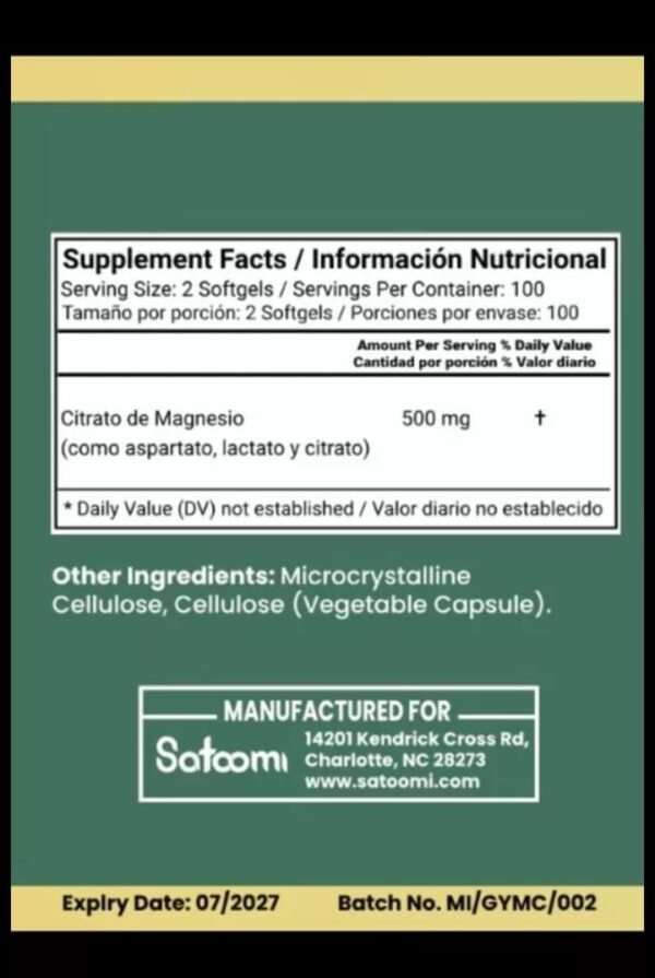 Citrato de Magnesio - Satoomi - Imagen 2