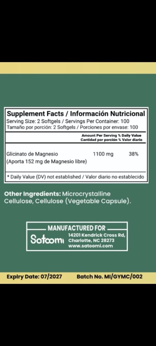 Glicinato de Magnesio - Satoomi - Imagen 2