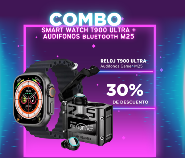 Combo Reloj SmartWatch T900 + M25