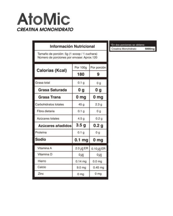 CREATINA ATOMIC MONOHIDRATO - Imagen 2